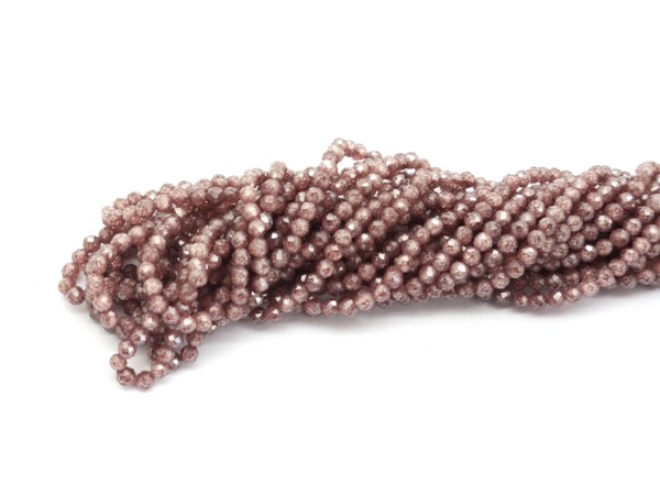 1 Strang facettierte Zirkonia, 3 mm, rund, Light Burgundy