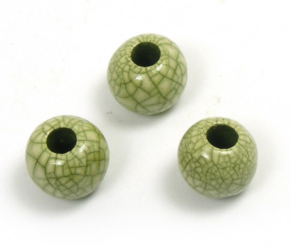 Keramik Kugel, 9 mm, grün, Raku-Effekt