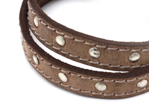 Lederband mit Nieten, 10 cm, 14 mm, braun