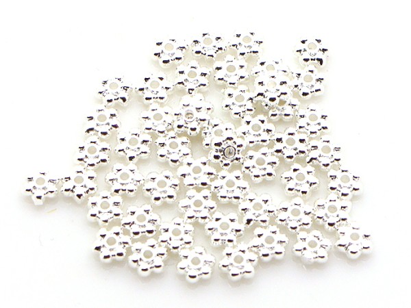 50 Stk. Spacer, Blümchen, 3,8 mm, versilbert