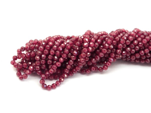 1 Strang facettierte Zirkonia, 3 mm, rund, Weinrot