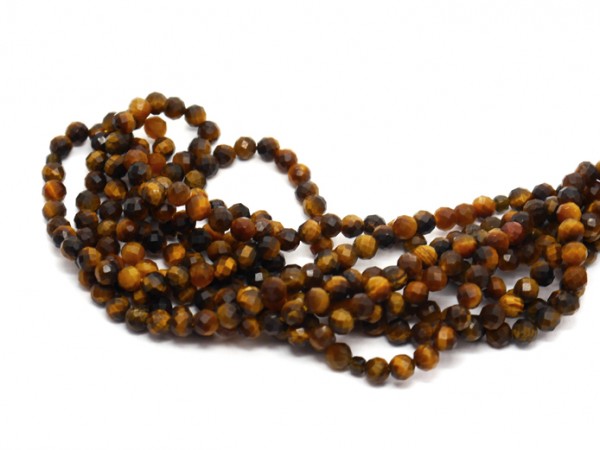1 Strang Tigerauge, 4 mm, facettiert, braun