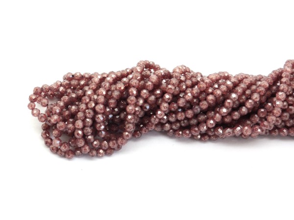 1 Strang facettierte Zirkonia, 3 mm, rund, Burgundy