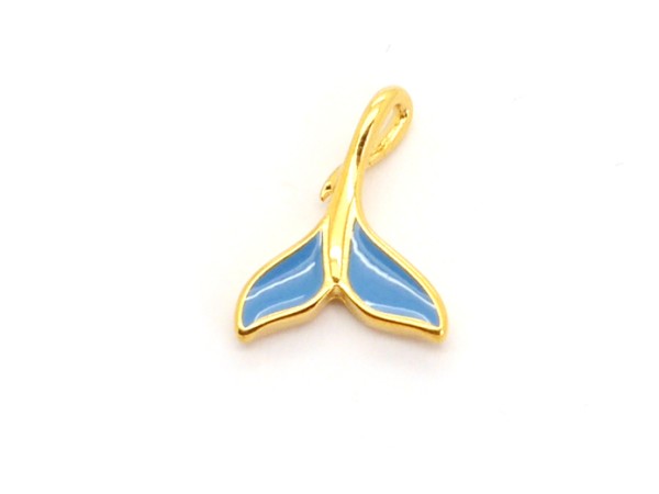 Anhänger Walflosse ~12x15mm, Zinklegierung, gold & blau