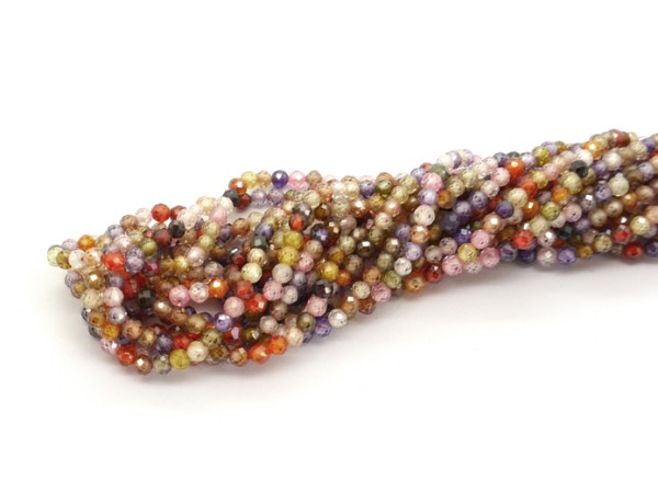 1 Strang facettierte Zirkonia, 3 mm, rund, Bunt-Mix