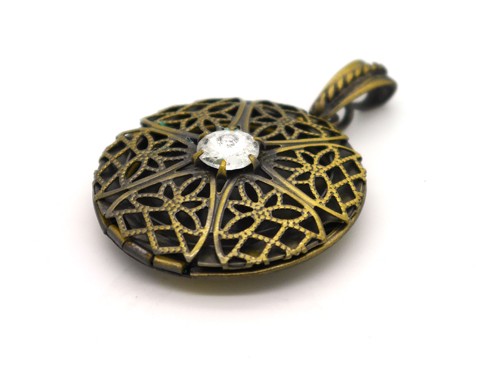 Anhänger rund mit Strass, antik bronze