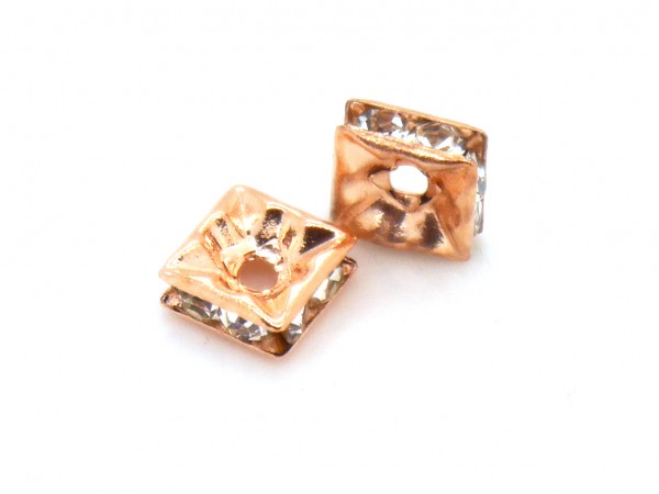 Strass Rondell, viereckig, 6 mm, rosegold/transparent