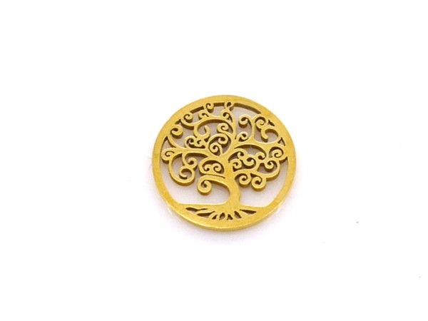 Charm Lebensbaum,12 mm, Edelstahl gold