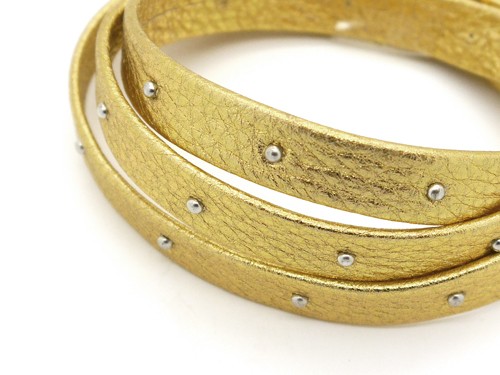 Lederband mit Nieten, 10 cm, 10 mm, gold metallic