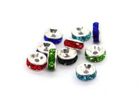 10 Strass-Rondelle, 6 mm, silber/bunt 10 Strass-Rondelle, 6 mm, silber/bunt
