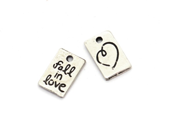 Anhänger "fall in love", 15x10 mm, antik versilbert
