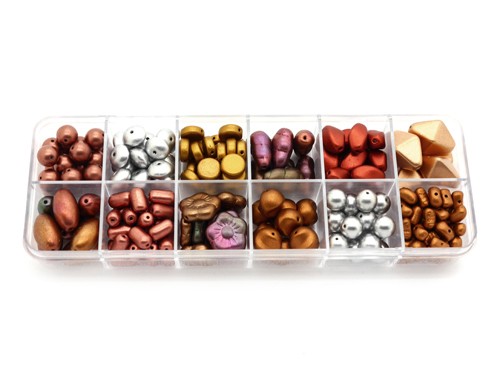 Perlen-Set, Glas, metallic