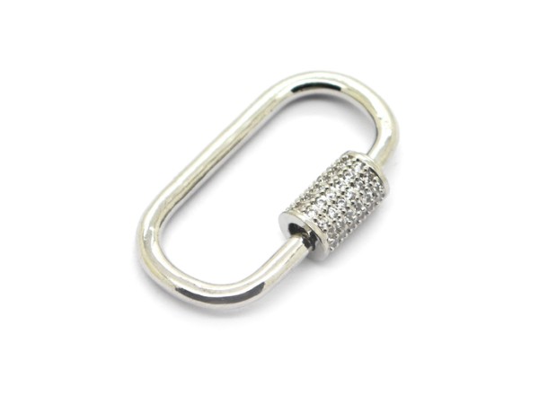 Karabiner mit Zirkonia, 29x17 mm, Messing, silberfarbig