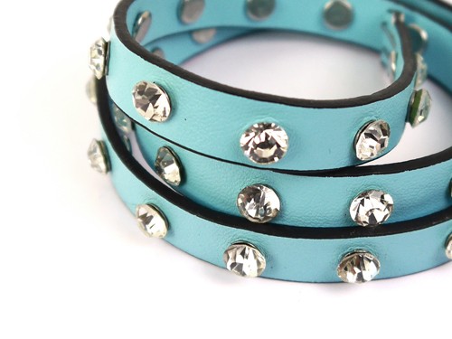 Lederband mit Strass, 10 cm, 10 mm, hellblau