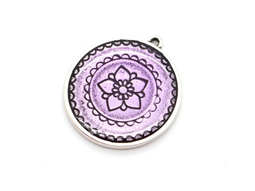Anhänger Medaillon, 30 mm, silber/violett