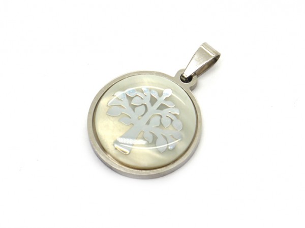 Anhänger Emaille-Baum, 20 mm, Edelstahl