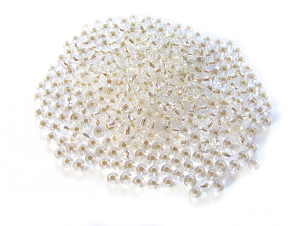 Roccailles, 4 mm, transparent mit Silbereinzug