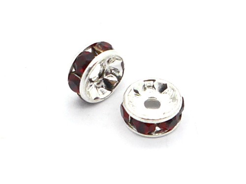 Strass Rondell, 6 mm, silber/rot