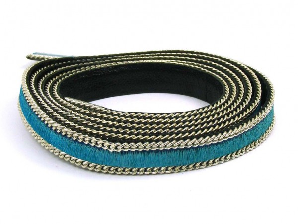 Lederband, 10 cm, 10 mm, türkis/silber