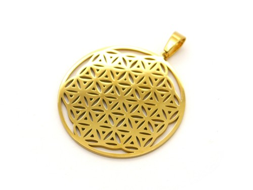 Anhänger Blume des Lebens, 38 mm, Edelstahl, gold