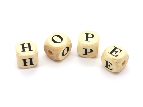 4 Stk. Holzperlen "HOPE", 10 mm, hellbraun