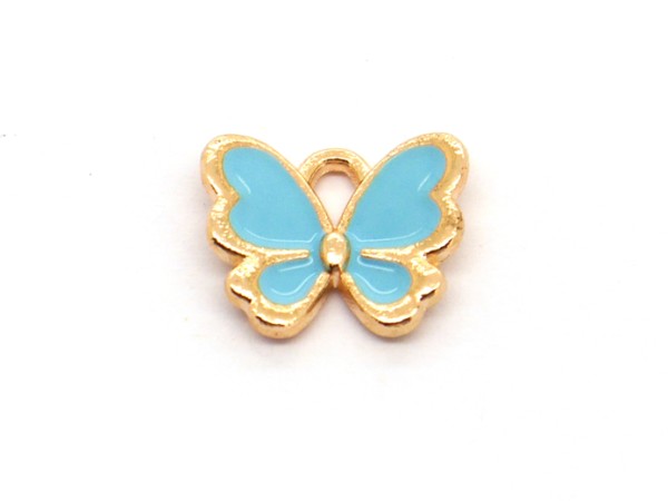 Anhänger/Charm Schmetterling, 13 mm, gold/türkis