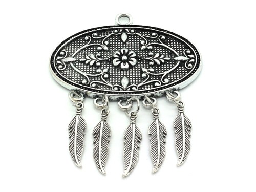 Anhänger Oval mit Federn, geschwärzt