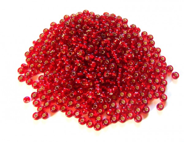 Roccailles, 4 mm, rot mit Silbereinzug