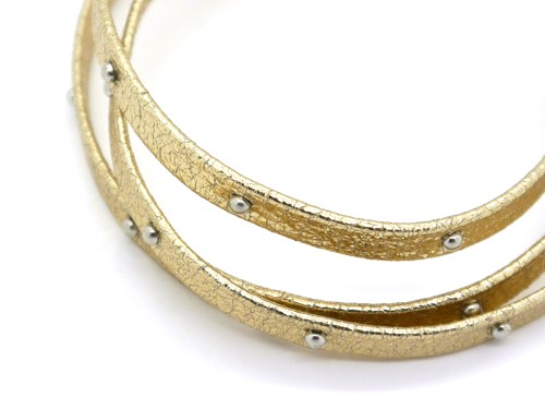 Lederband mit Nieten, 10 cm, 5 mm, platingold metallic