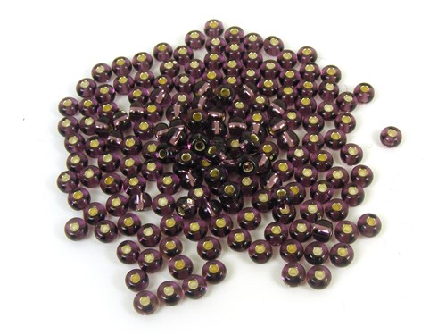Roccailles, 4 mm, lila mit Silbereinzug