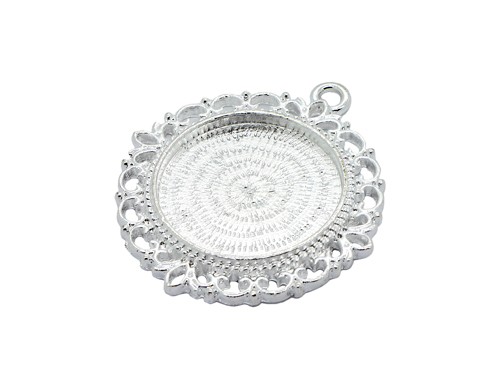 Anhänger, Cabochon, 43 mm, versilbert