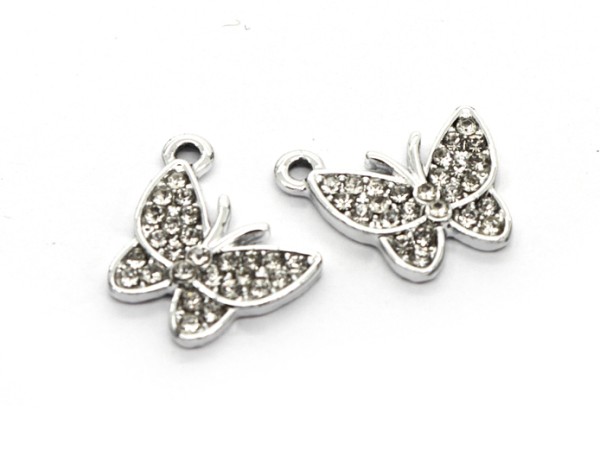 Anhänger Schmetterling mit Straß, 17 mm, versilbert