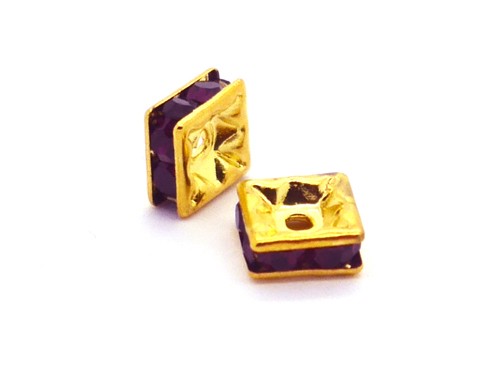 Strass Rondell, viereckig, 6 mm, gold-violett