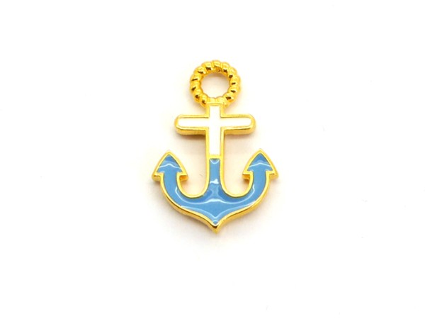 Anhänger Anker ~14x21mm, Zinklegierung, gold & blau