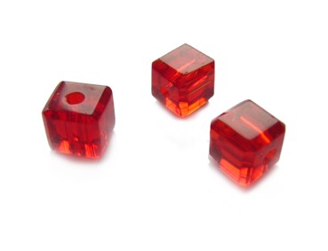 1 Strang Kristallglas Würfel, 8 mm, hellrot