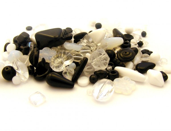 Perlenmischung, 100 g, schwarz/weiß