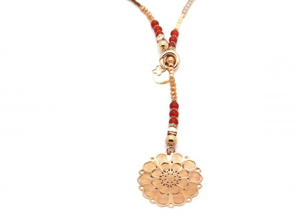 Halskette, 850 mm, rosé/karmin mit Anhänger