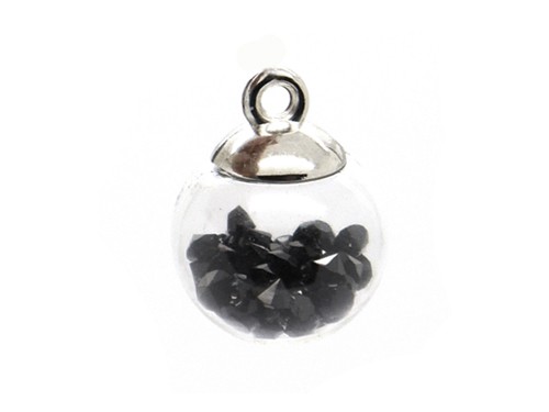 Anhänger Kugel befüllt, 20 mm, schwarz-silber