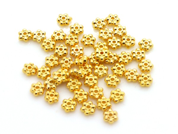 50 Stk. Spacer, Blümchen, 3,8 mm, vergoldet