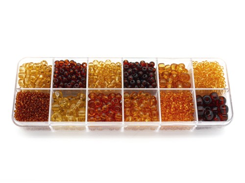Perlen-Set, Glas, braun/gelb