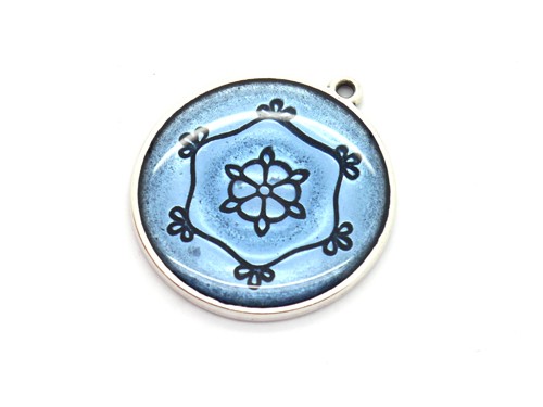 Anhänger Medaillon, 30 mm, silber/blau