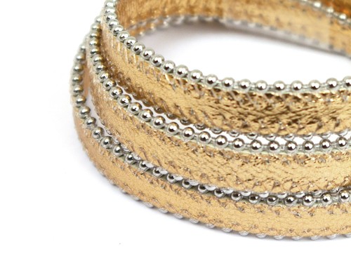 Lederband mit Nieten, 10 cm, 10 mm, gold/rose