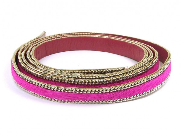 Lederband, 10 cm, 10 mm, pink/silber