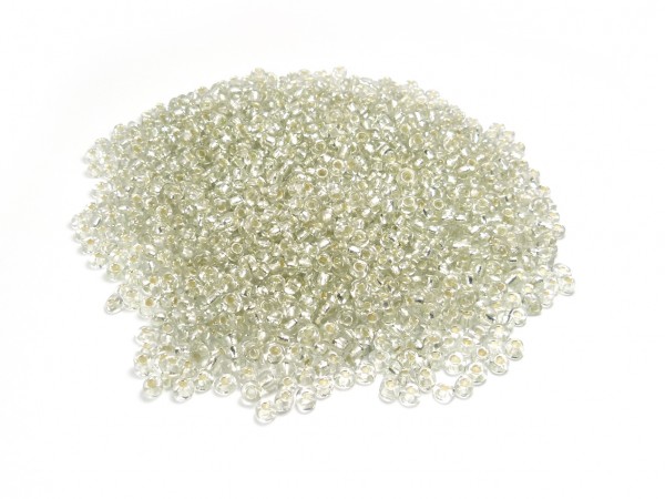 Roccailles, 4 mm, transparent mit Silbereinzug