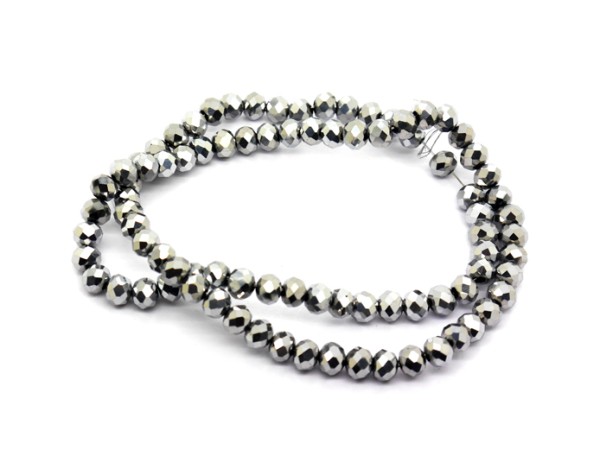 1 Strang Glasschliffperlen, 6 mm, silber metallic