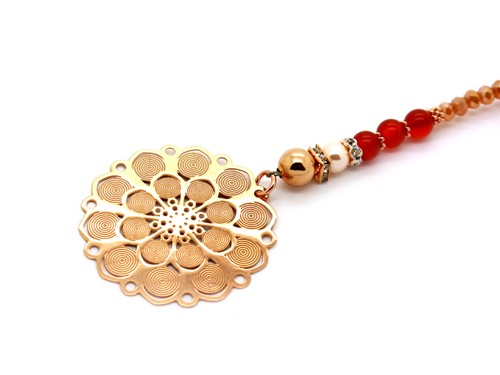 Halskette, 850 mm, rosé/karmin mit Anhänger