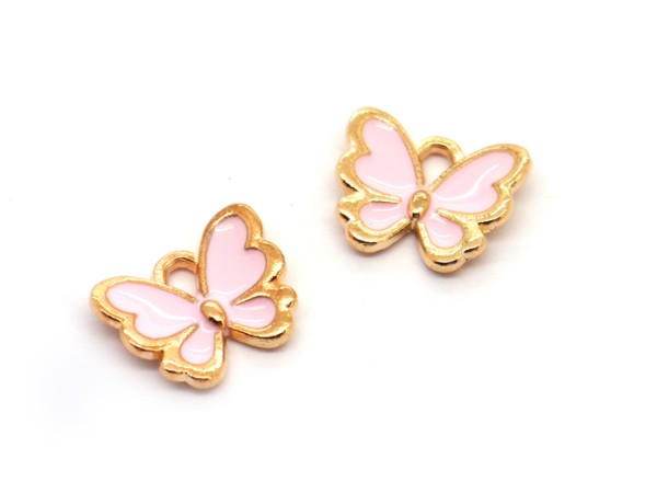 Anhänger/Charm Schmetterling, 13 mm, gold/rosa
