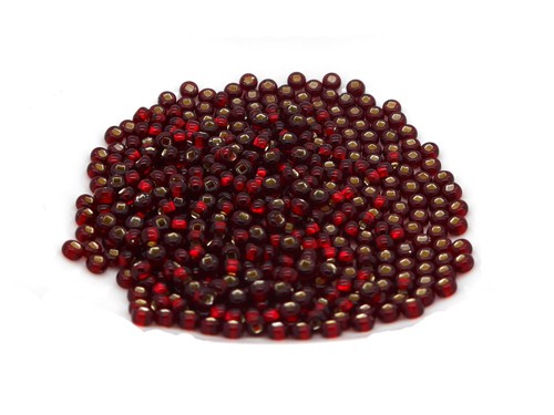 Roccailles, 4 mm, rot mit Silbereinzug