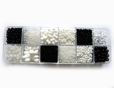 Perlen-Set, Glas, schwarz/weiß