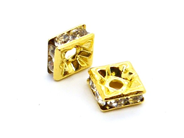 Strass Rondell, viereckig, 6 mm, gold